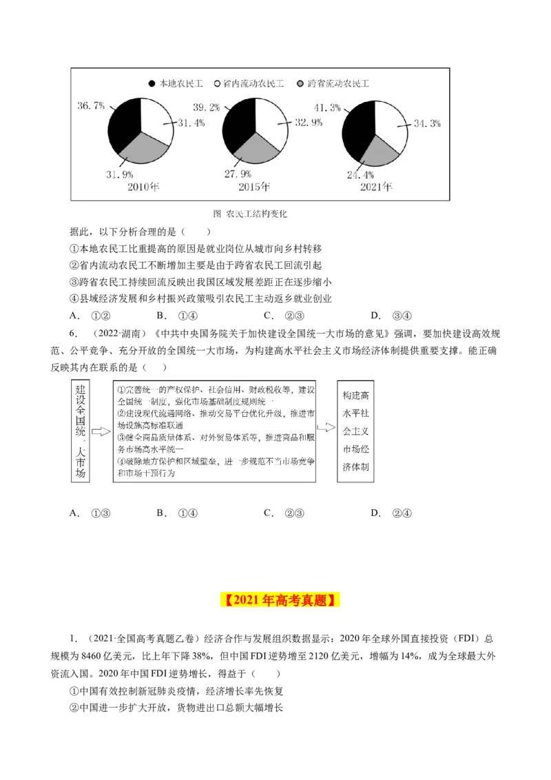 专题04发展社会主义市场经济-学易金卷：十年（2014-2023）高考政治真题分项汇编（人教卷）（原卷卷）_近10年高考真题汇编（必刷）_十年（2014-2024）高考政治真题分项汇编（全国通用）