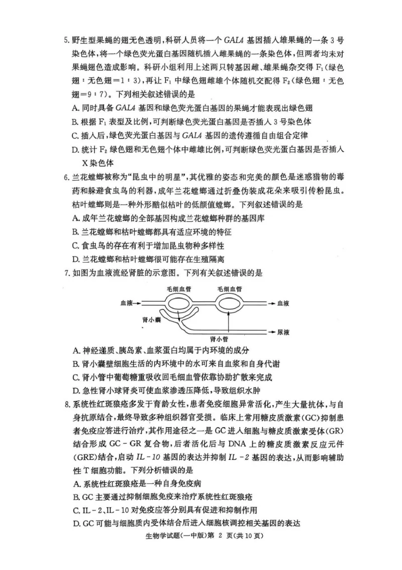 湖南省长沙市第一中学2024-2025学年高三上学期月考（五）生物学试卷+答案_2025年1月_250126湖南省长沙市第一中学2024-2025学年高三上学期月考（五）