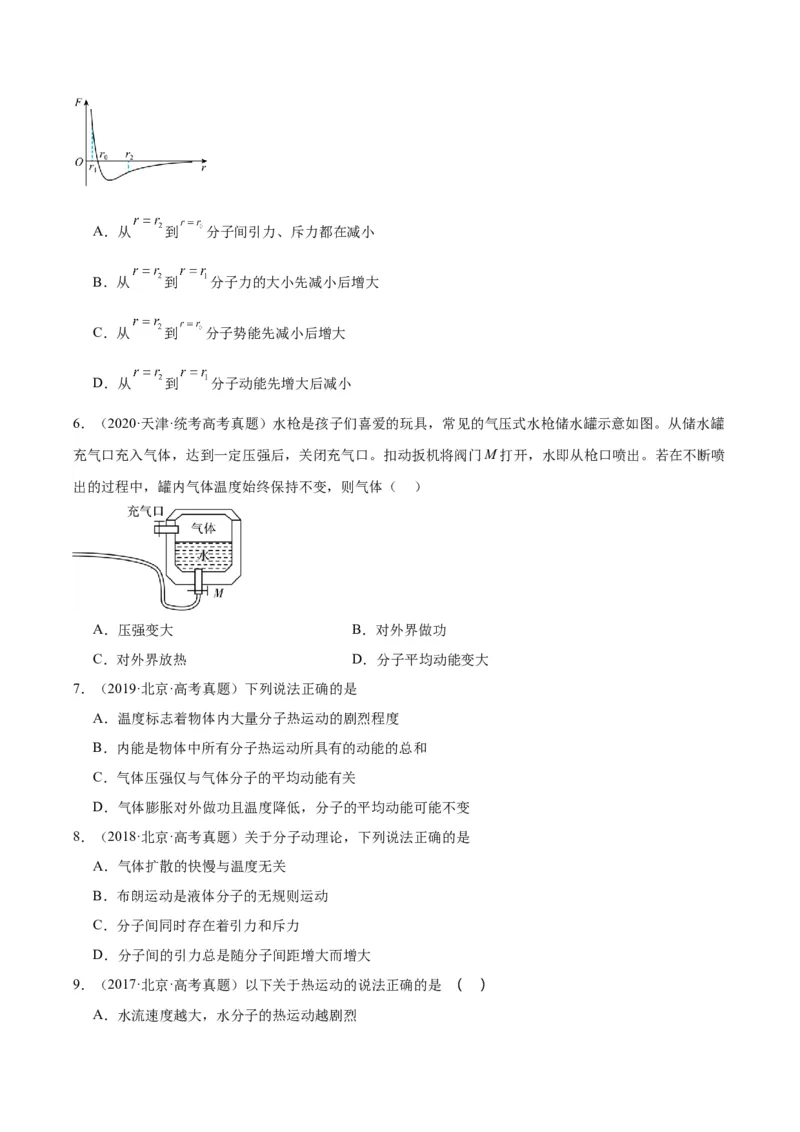 专题55分子动理论（原卷卷）-十年（2014-2023）高考物理真题分项汇编（全国通用）_近10年高考真题汇编（必刷）_十年（2014-2024）高考物理真题分项汇编（全国通用）
