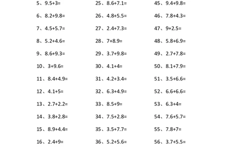 1位小数+1位小数第61~80篇_编码0121-6年级数学口算计算_口算题（适合4年级）_小数-加法（160篇）_（小数）1位小数+1位小数（100篇）