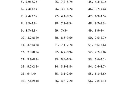 1位小数+1位小数第61~80篇_编码0121-6年级数学口算计算_口算题（适合4年级）_小数-加法（160篇）_（小数）1位小数+1位小数（100篇）
