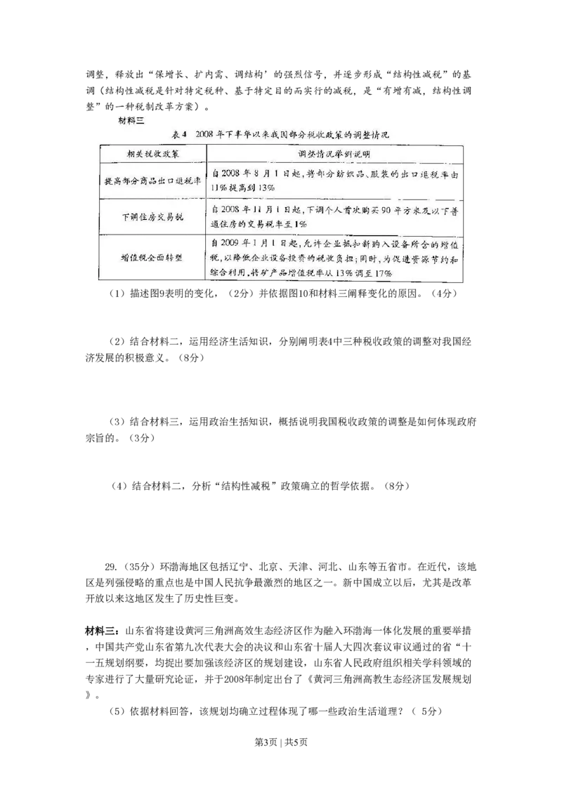 2009年高考生物政治（山东）（空白卷）_政治历年高考真题_新&middot;PDF版2008-2025&middot;高考政治真题_政治（按年份分类）2008-2025_2009&middot;政治高考真题