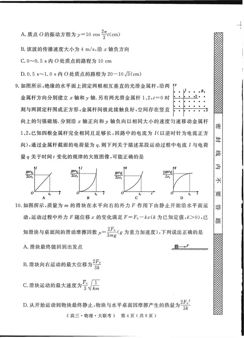 河南省H20高中联盟2024-2025学年高三下学期4月联考物理试卷（含答案）_2025年4月_250415河南省H20高中联盟2024-2025学年高三下学期4月联考（全科）