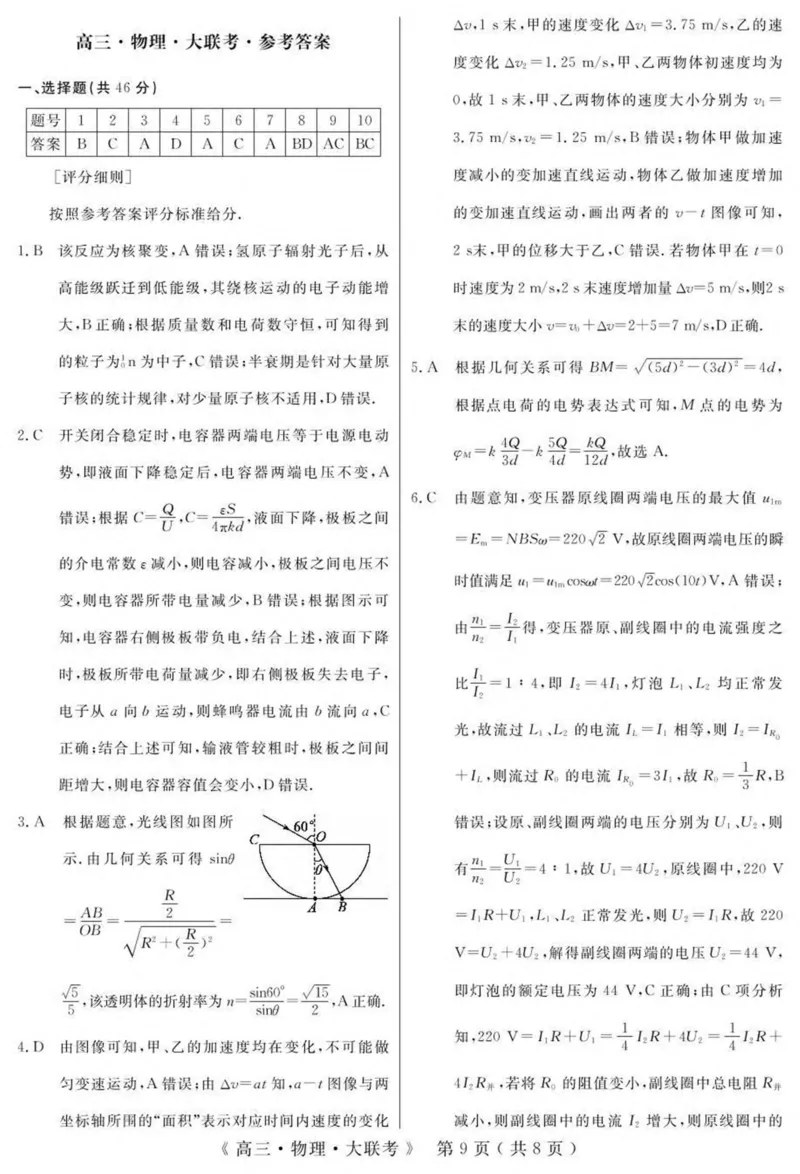 河南省H20高中联盟2024-2025学年高三下学期4月联考物理试卷（含答案）_2025年4月_250415河南省H20高中联盟2024-2025学年高三下学期4月联考（全科）