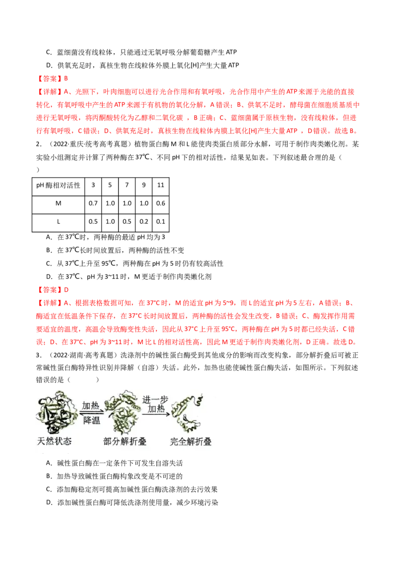 专题04酶和ATP（解析卷）_近10年高考真题汇编（必刷）_十年（2014-2024）高考生物真题分项汇编（全国通用）_十年（2014-2023）高考生物真题分项汇编（全国通用）
