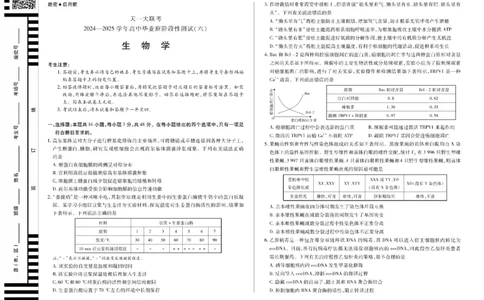 河南省天一大联考2024-2025学年高中毕业班阶段性测试（六）生物_2025年3月_250320河南省天一大联考2024-2025学年高中毕业班阶段性测试（六）（全科）