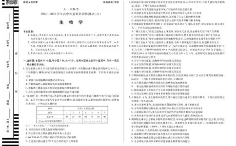 陕西省、山西省天一大联考2024-2025学年高中毕业班阶段性测试（六）生物_2025年3月_250321陕西省、山西省天一大联考2024-2025学年高中毕业班阶段性测试（六）（全科）