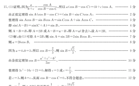 金太阳25-338C安徽省六安市市区2025届高三下学期考前适应性考试数学答案_2025年3月_250329安徽省六安市市区2025届高三下学期考前适应性考试（金太阳25-338C）（全科）