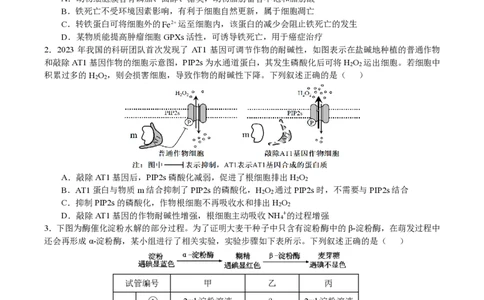 四川省成都市第七中学2024~2025学年度下期高2025届三诊模拟考试生物_2025年4月_250416四川省成都市第七中学2024~2025学年度下期高2025届三诊模拟考试（全科）