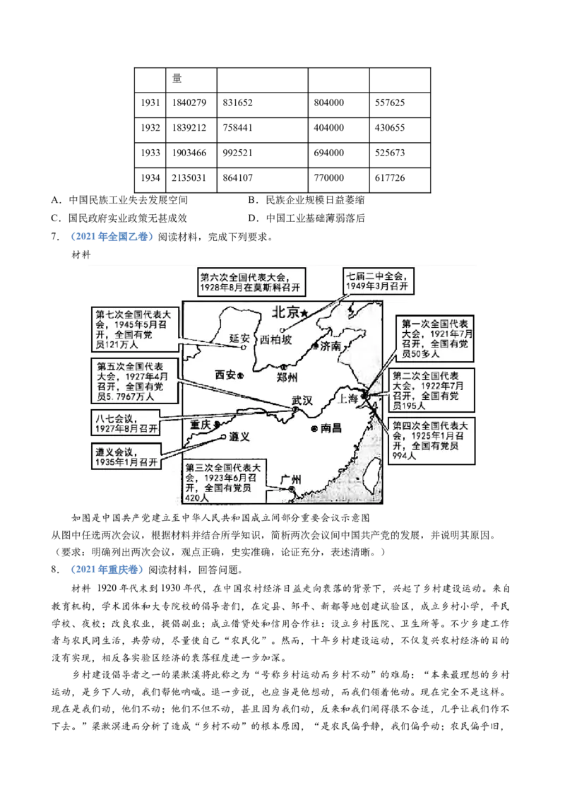 专题07中国成立与新民主主义革命兴起（学生卷）_近10年高考真题汇编（必刷）_十年（2014-2024）高考历史真题分项汇编（全国通用）_201