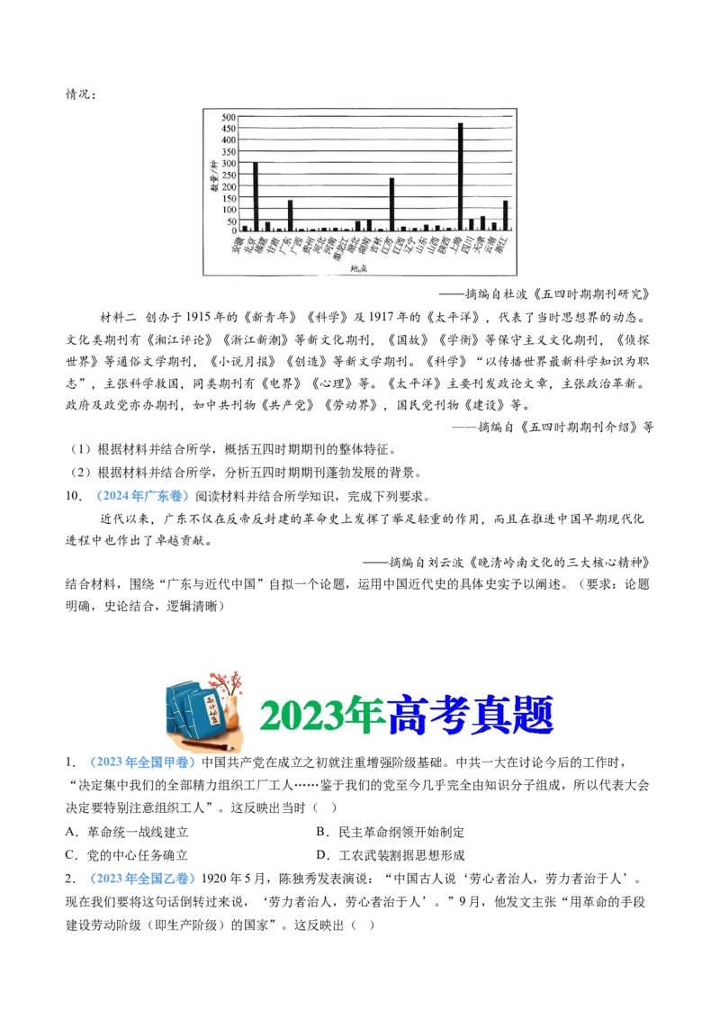 专题07中国成立与新民主主义革命兴起（学生卷）_近10年高考真题汇编（必刷）_十年（2014-2024）高考历史真题分项汇编（全国通用）_201