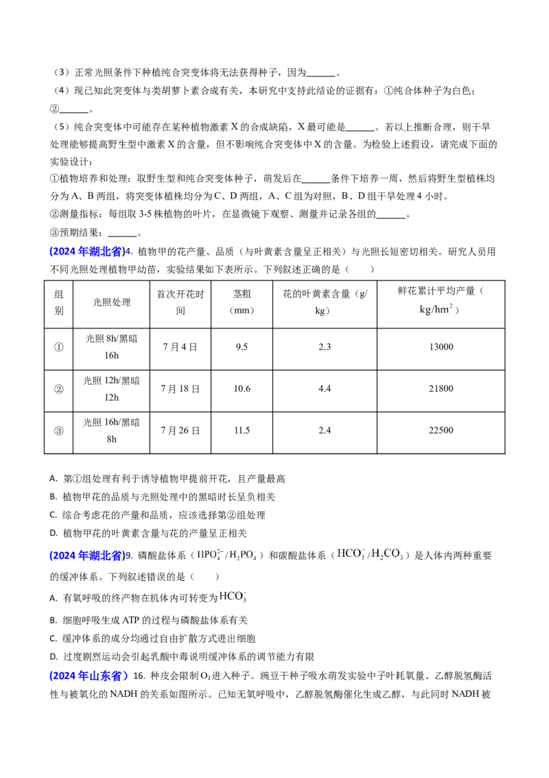 专题05光合作用与细胞呼吸-2024年高考真题和模拟题生物分类汇编(学生卷）_近10年高考真题汇编（必刷）_十年（2014-2024）高考生物真题分项汇编（全国通用）