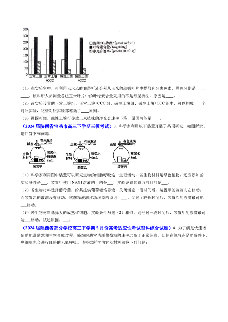 专题05光合作用与细胞呼吸-2024年高考真题和模拟题生物分类汇编(学生卷）_近10年高考真题汇编（必刷）_十年（2014-2024）高考生物真题分项汇编（全国通用）