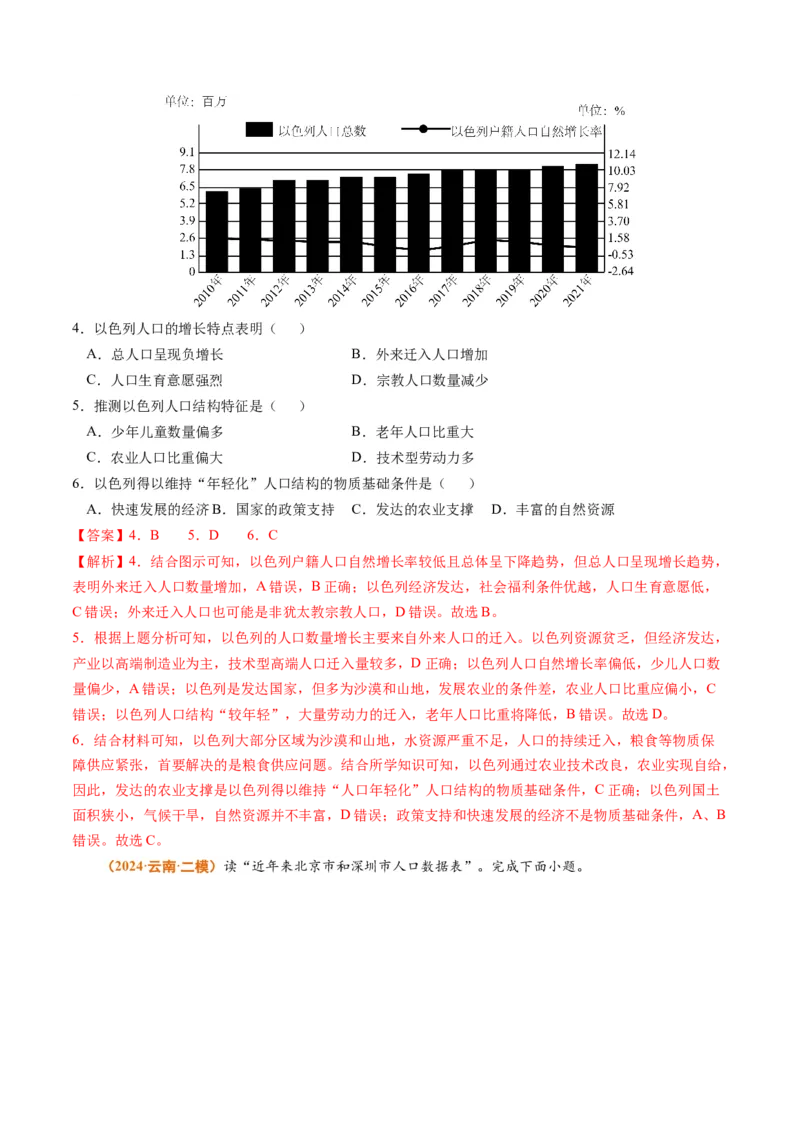 专题08人口2024年高考真题和模拟题地理分类汇编（教师卷）_近10年高考真题汇编（必刷）_十年（2014-2024）高考地理真题分项汇编（全国通用）
