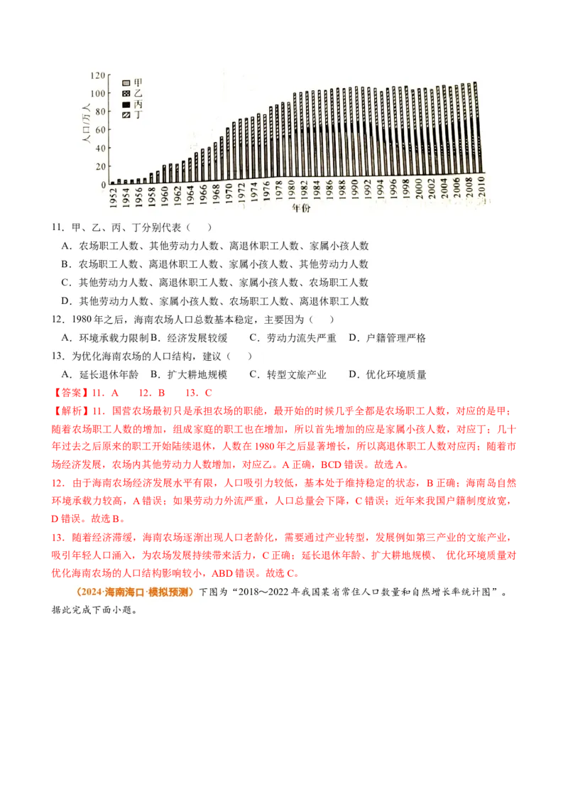 专题08人口2024年高考真题和模拟题地理分类汇编（教师卷）_近10年高考真题汇编（必刷）_十年（2014-2024）高考地理真题分项汇编（全国通用）