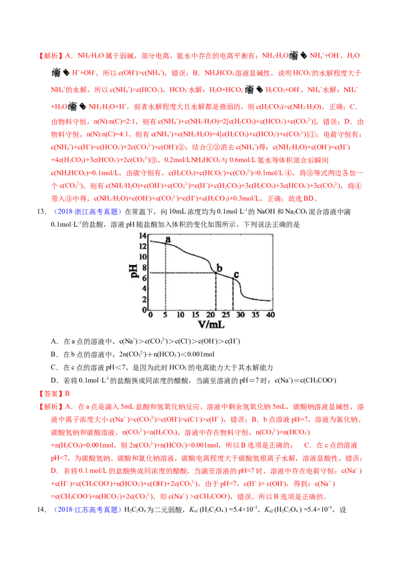 专题63溶液中粒子浓度大小比较（解析卷）_近10年高考真题汇编（必刷）_十年（2014-2024）高考化学真题分项汇编（全国通用）_十年（2014-2023）高考化学真题分项汇编（全国通用）