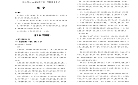 湖南省衡阳市衡阳县第四中学2024-2025学年高三上学期1月期末语文试题（含答案）_2025年1月_250115湖南省衡阳市衡阳县第四中学2024-2025学年高三上学期1月期末试题（全科）