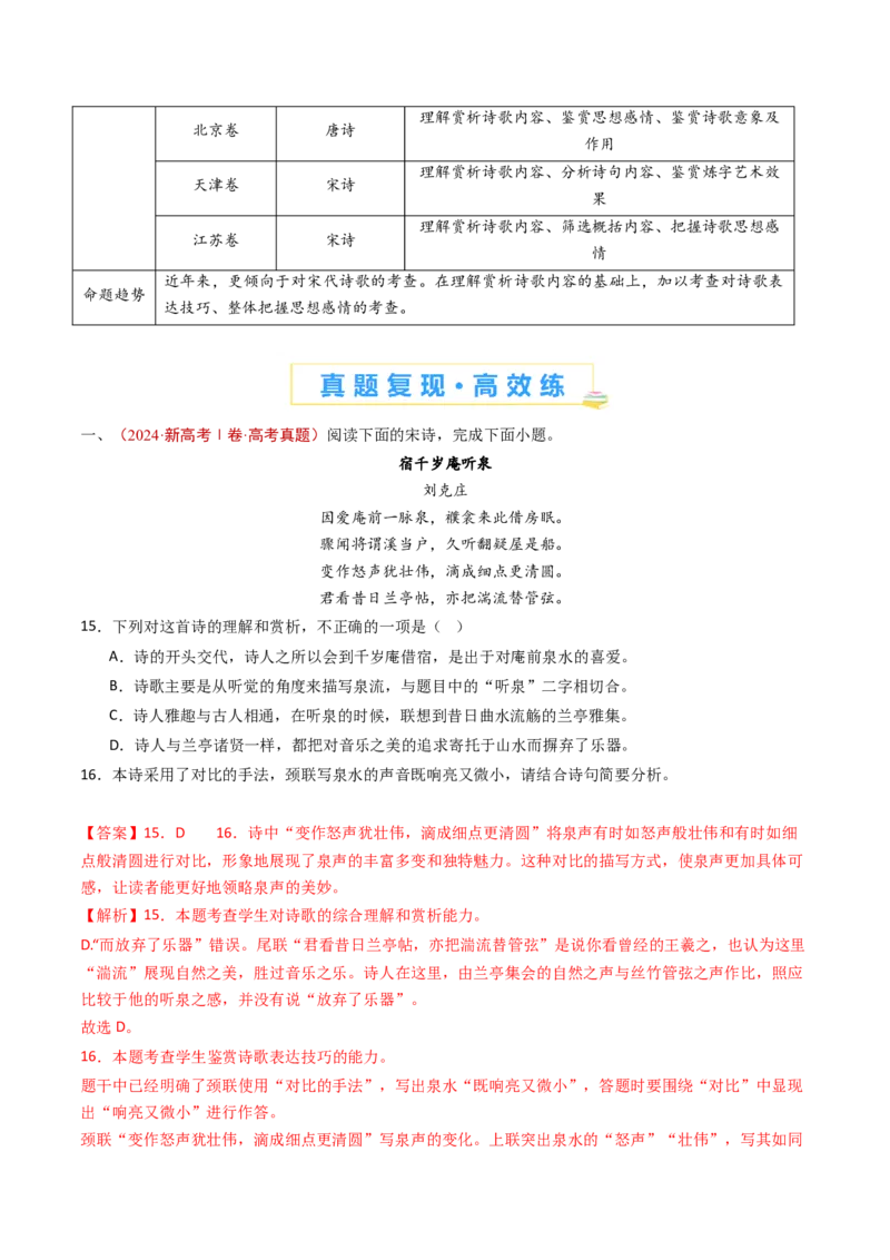 专题07古代诗歌阅读（诗）（教师卷）_近10年高考真题汇编（必刷）_十年（2014-2024）高考语文真题分项汇编（全国通用）_五年（2020-2024）高考语文真题分类汇编（全国通用）（新增）