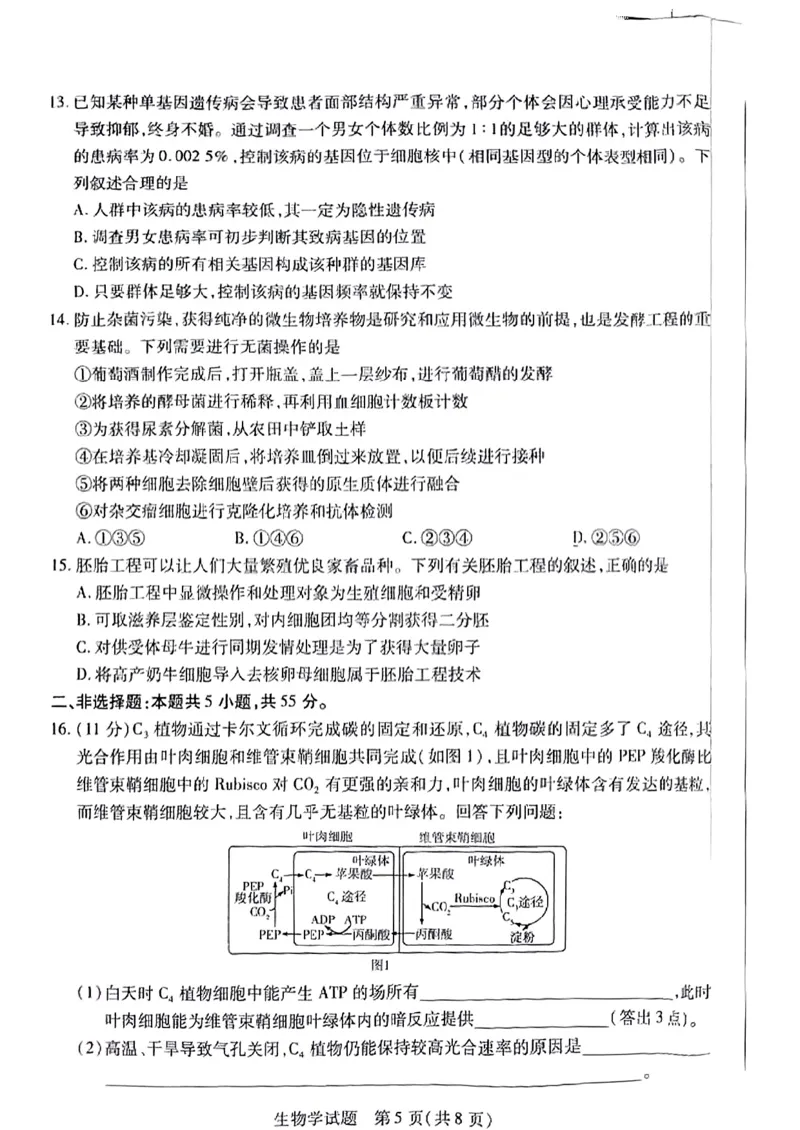 安徽省天一大联考2025届高三3月调研考试生物_2025年3月_250308安徽省天一大联考2025届高三3月调研考试（全科）_安徽省天一大联考2025届高三3月调研考试生物