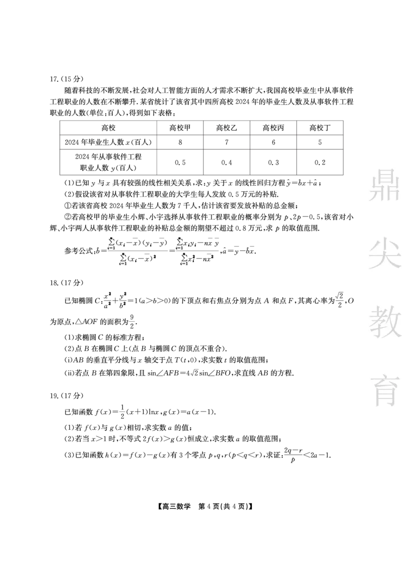 安徽省鼎尖教育2024-2025学年高三逐梦杯实验班大联考数学_2025年4月_250418安徽省鼎尖教育2024-2025学年高三逐梦杯实验班大联考（全科）
