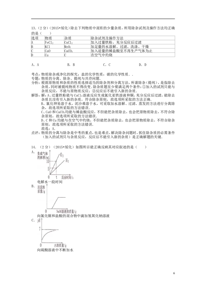 黑龙江省绥化市2015年中考化学真题试题（含解析）_中考真题_5.化学中考真题2015-2024年_2015中考真题卷（162份）