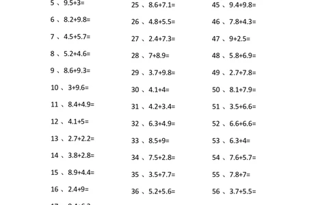 1位小数+1位小数第61~80篇_编码0121-6年级数学口算计算_口算题（适合4年级）_小数-加法（160篇）_（小数）1位小数+1位小数（100篇）
