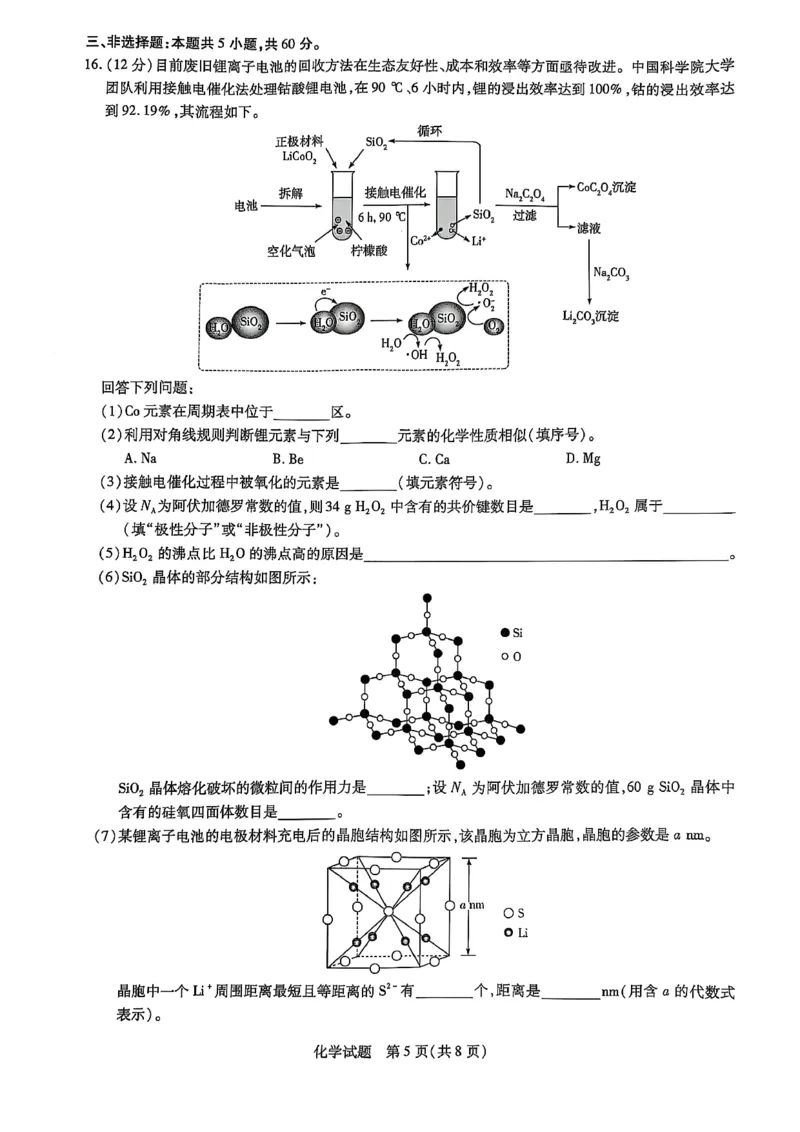 山东省名校教研共同体2024-2025学年高三下学期开学考试化学试题_2025年2月_250207山东省&ldquo;天一大联考&middot;齐鲁名校教研共同体&ldquo;2024-2025学年（下）高三年级开学质量检测（全科）