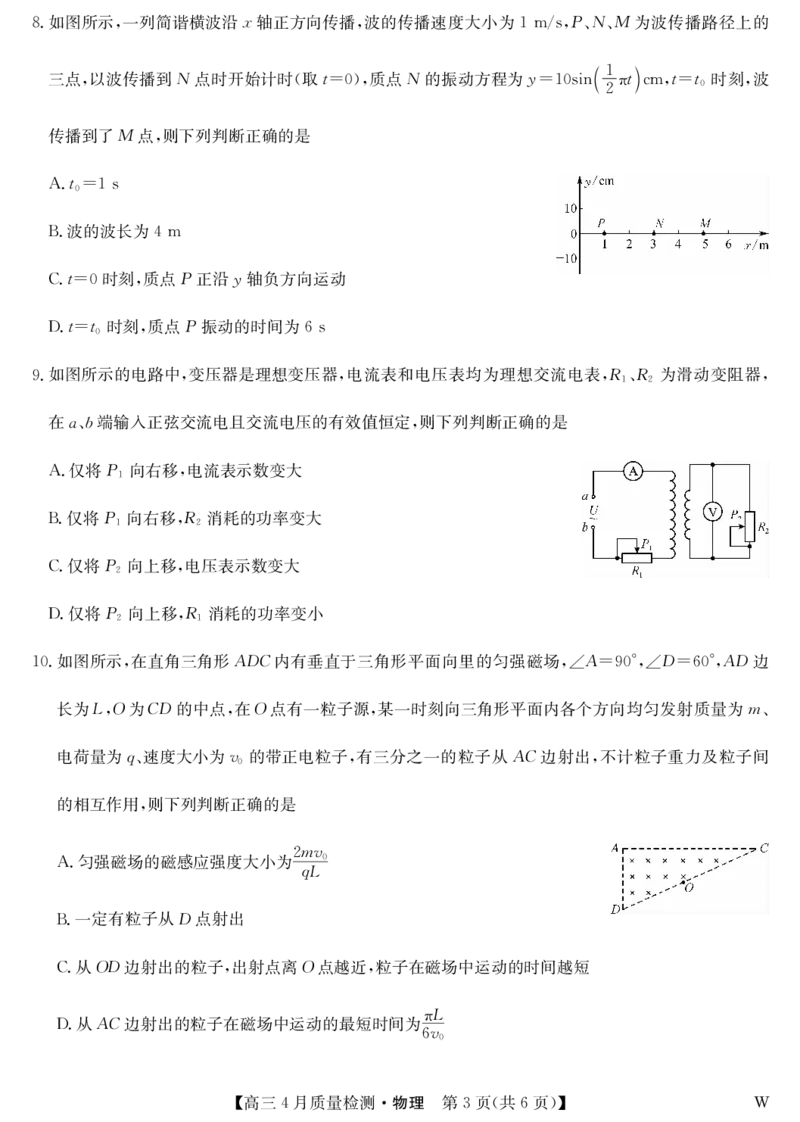 物理-4月质量检测（W）_2025年5月_250511湖北省九师联盟2025届高三4月质量检测（W）（全科）