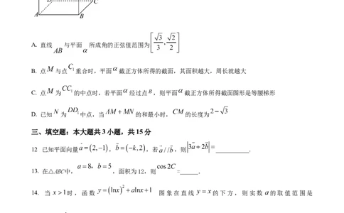 广东省执信中学、汕头市金山中学、深圳外国语学校2026届高三上学期联合调研考试数学试题（原卷版）_2025年11月