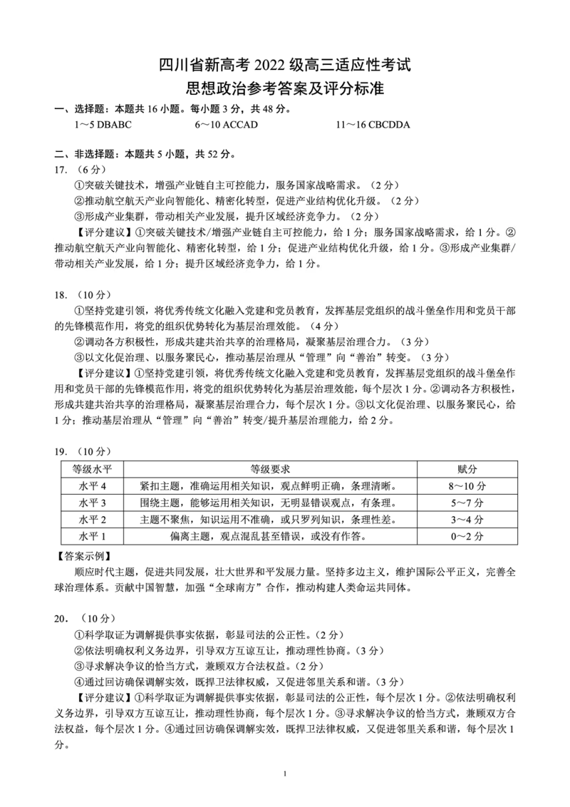 四川省（蓉城名校联盟）新高考2022级高三适应性考试政治答案_2025年5月_250516四川省（蓉城名校联盟）新高考2022级高三适应性考试（全科）
