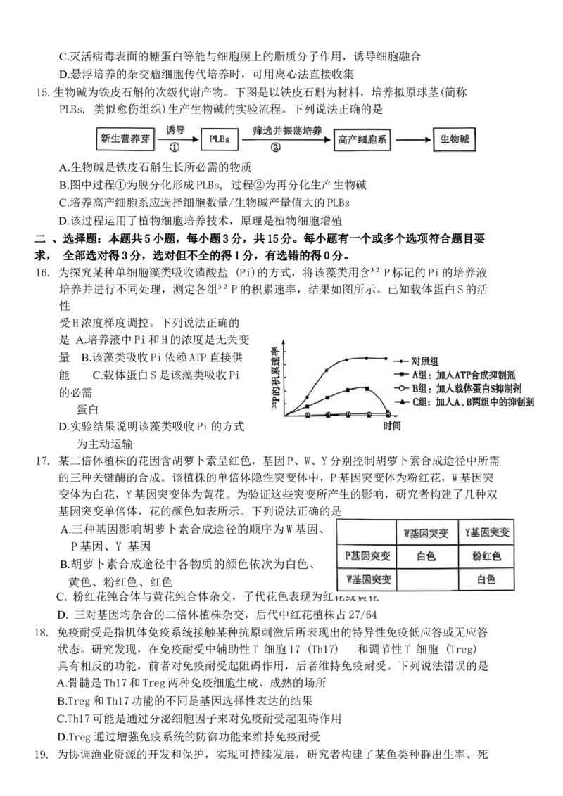 山东省烟台市2025届高三一模考试生物试题（含答案）_2025年3月_250305山东省烟台市、德州市、东营市2025年3月高三高考诊断性测试（一模）（全科）