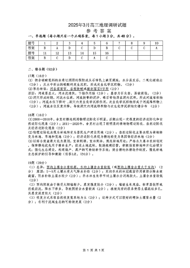 湖南省&ldquo;长望浏宁&rdquo;四县联考2025届高三下学期3月调研考试地理+答案_2025年3月_250319湖南省&ldquo;长望浏宁&rdquo;四县联考2025届高三下学期3月调研考试试题（全科）