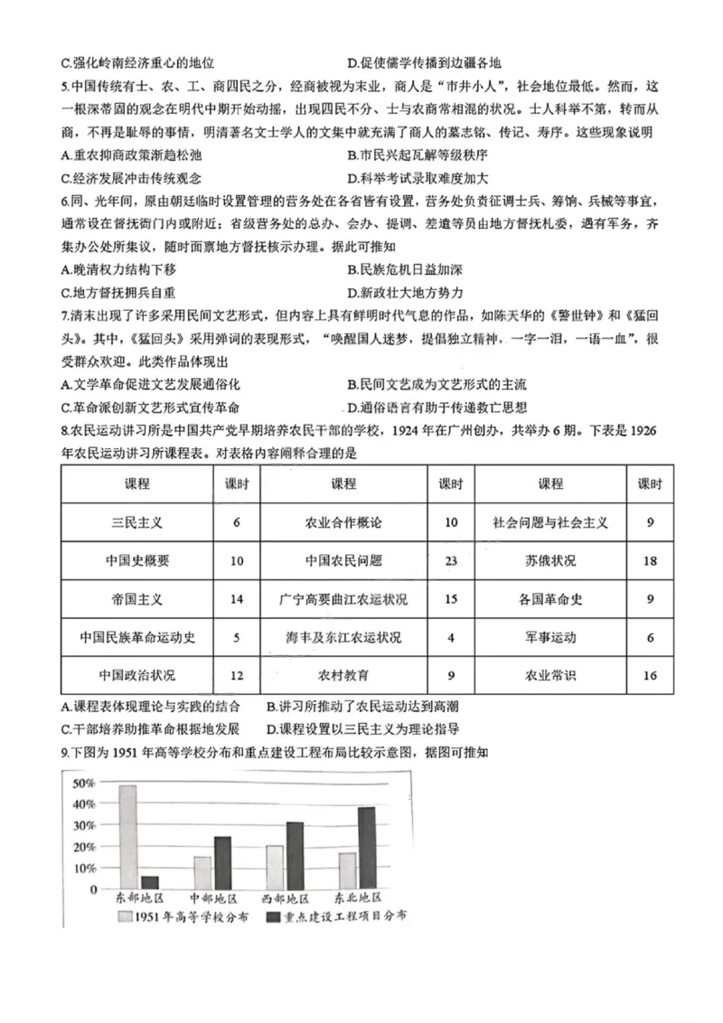历史试卷_2025年9月_250907湖北省楚天协作体2025-2026学年高三上学期开学（全科）_湖北省楚天协作体2025-2026学年高三上学期9月起点考试历史