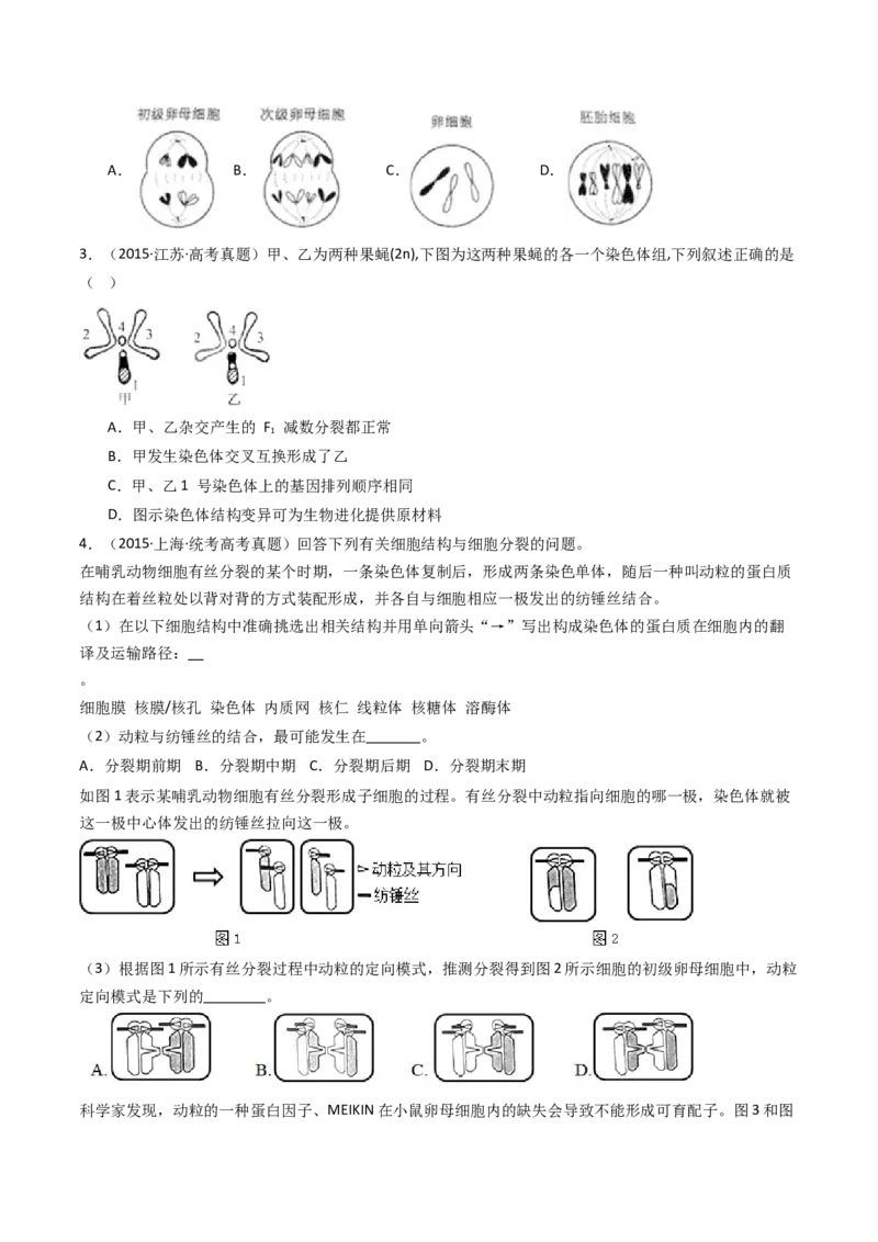 专题08有丝分裂和减数分裂（原卷卷）_近10年高考真题汇编（必刷）_十年（2014-2024）高考生物真题分项汇编（全国通用）_十年（2014-2023）高考生物真题分项汇编（全国通用）