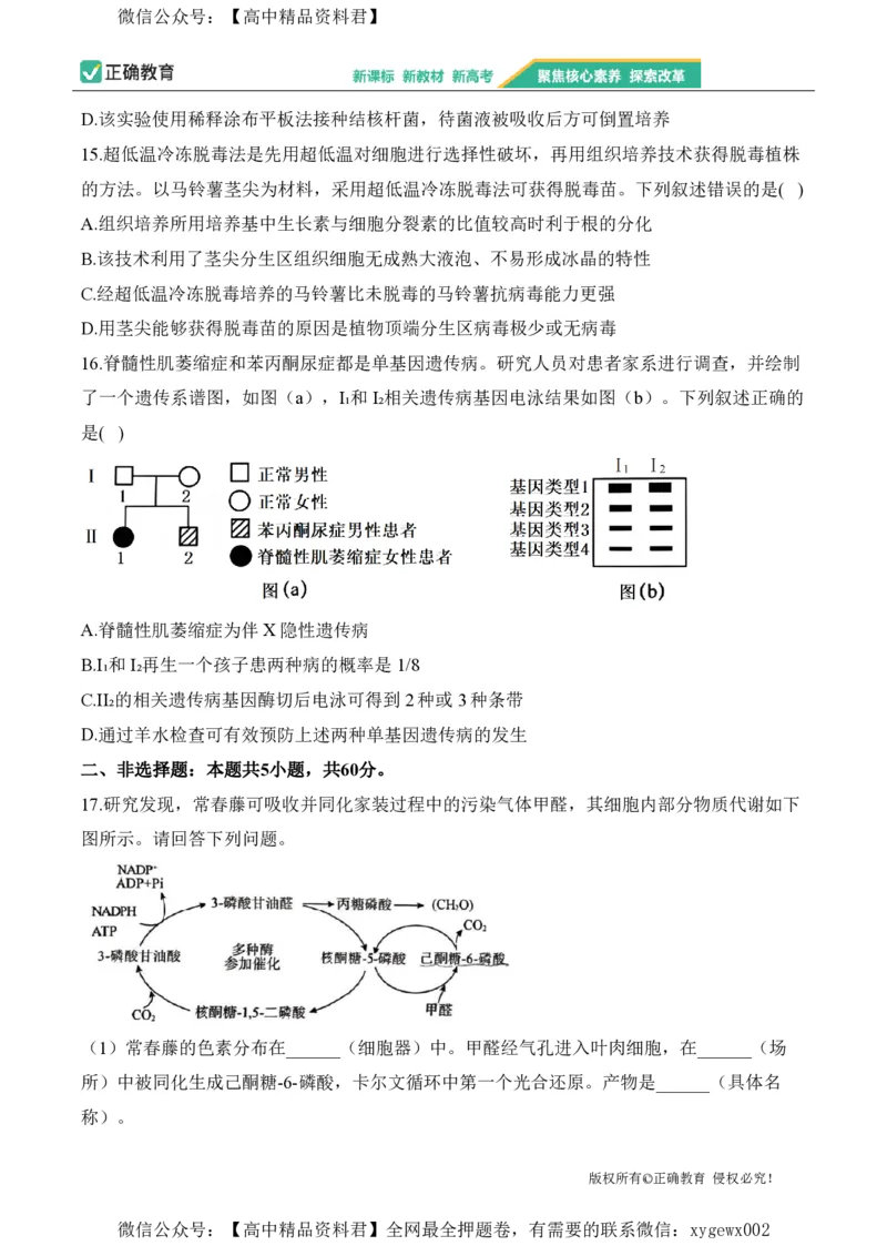 2024届明日之星高考生物精英模拟卷广东版_2024高考押题卷_72024正确教育全系列_2024明日之星全系列_（新高考）2024《明日之星&middot;高考精英模拟卷》（九科全）各一套