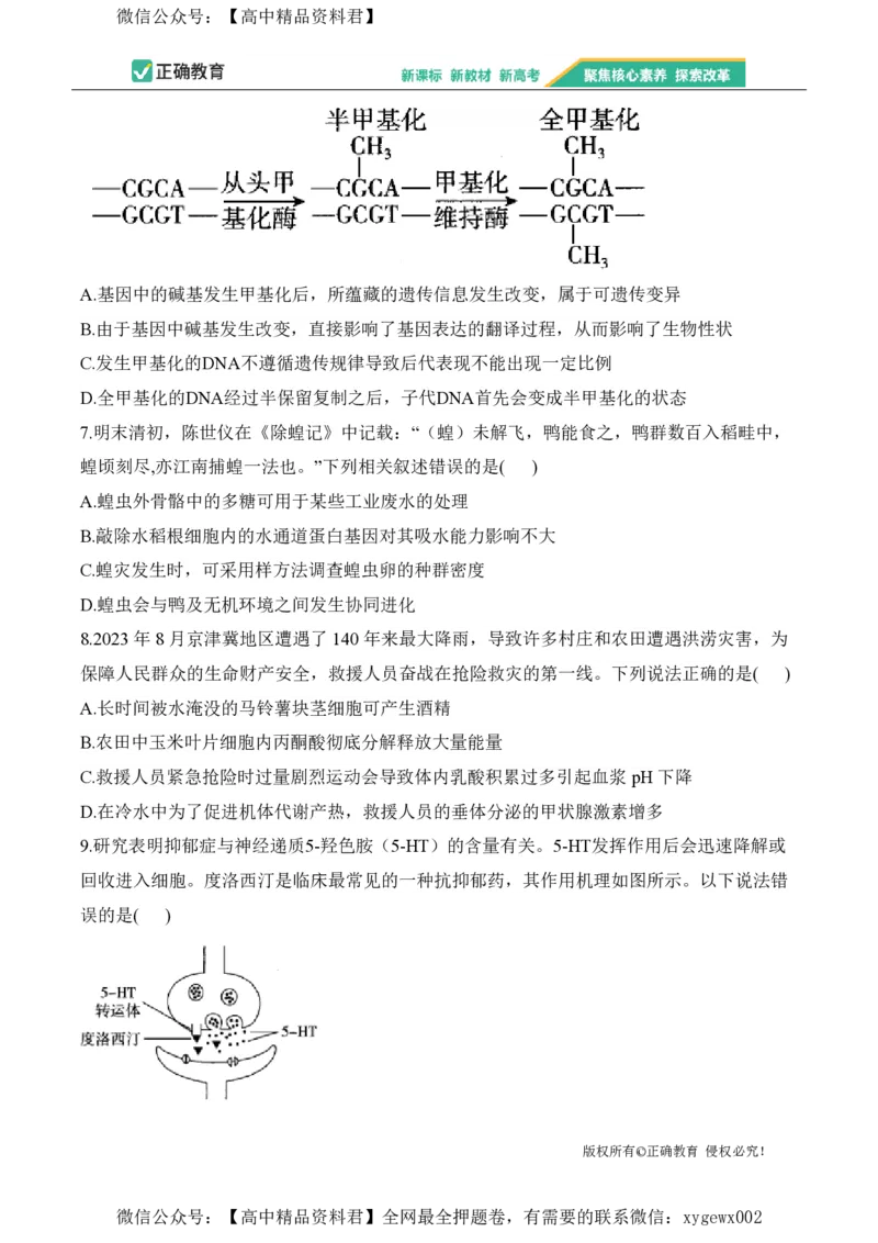 2024届明日之星高考生物精英模拟卷甘肃版_2024高考押题卷_72024正确教育全系列_2024明日之星全系列_（新高考）2024《明日之星&middot;高考精英模拟卷》（九科全）各一套