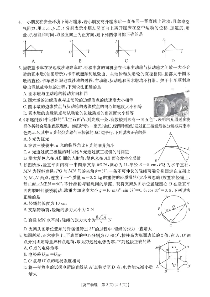 广西壮族自治区2024-2025学年高三上学期期末考试物理PDF版含解析_2025年1月_250110广西南宁市2024-2025学年高中毕业班第一次适应性（广西金太阳1月）（全科）