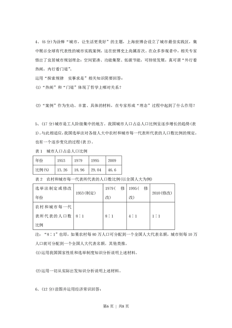 2010年高考政治试卷（上海）（空白卷）_政治历年高考真题_新&middot;PDF版2008-2025&middot;高考政治真题_政治（按省份分类）2008-2025_2008-2017&middot;（上海）政治高考真题