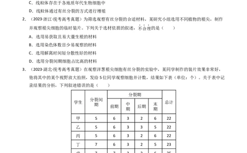 专题04有丝分裂和减数分裂（学生卷）_近10年高考真题汇编（必刷）_十年（2014-2024）高考生物真题分项汇编（全国通用）_2023年高考真题和模拟题生物分项汇编（全国通用）