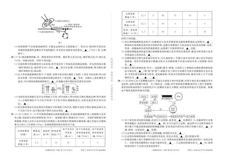 成都石室中学2024-2025学年度下期高2025届二诊模拟考试生物_2025年3月_250305四川省成都石室中学2024-2025学年度下期高2025届二诊模拟考试（全科）