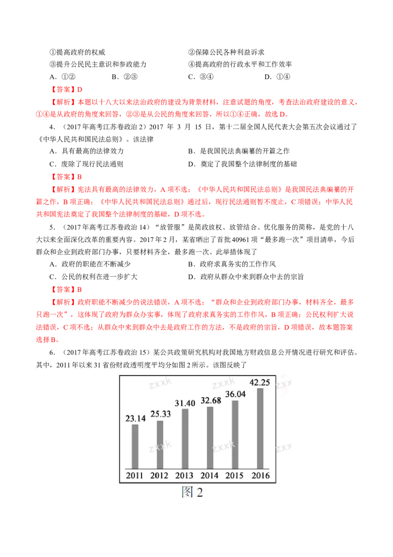 专题07为人民服务的政府-学易金卷：十年（2014-2023）高考政治真题分项汇编（全国通用)（解析卷）_近10年高考真题汇编（必刷）_十年（2014-2024）高考政治真题分项汇编（全国通用）