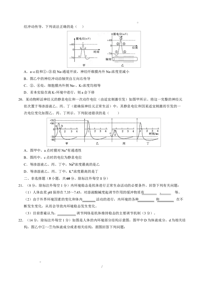 高二生物上学期第一次月考测试范围：人教版2019选择性必修1第1章~第2章（安徽专用）（考试版）_1多考区联考试卷_2510142025-2026学年高二生物上学期第一次月考试题