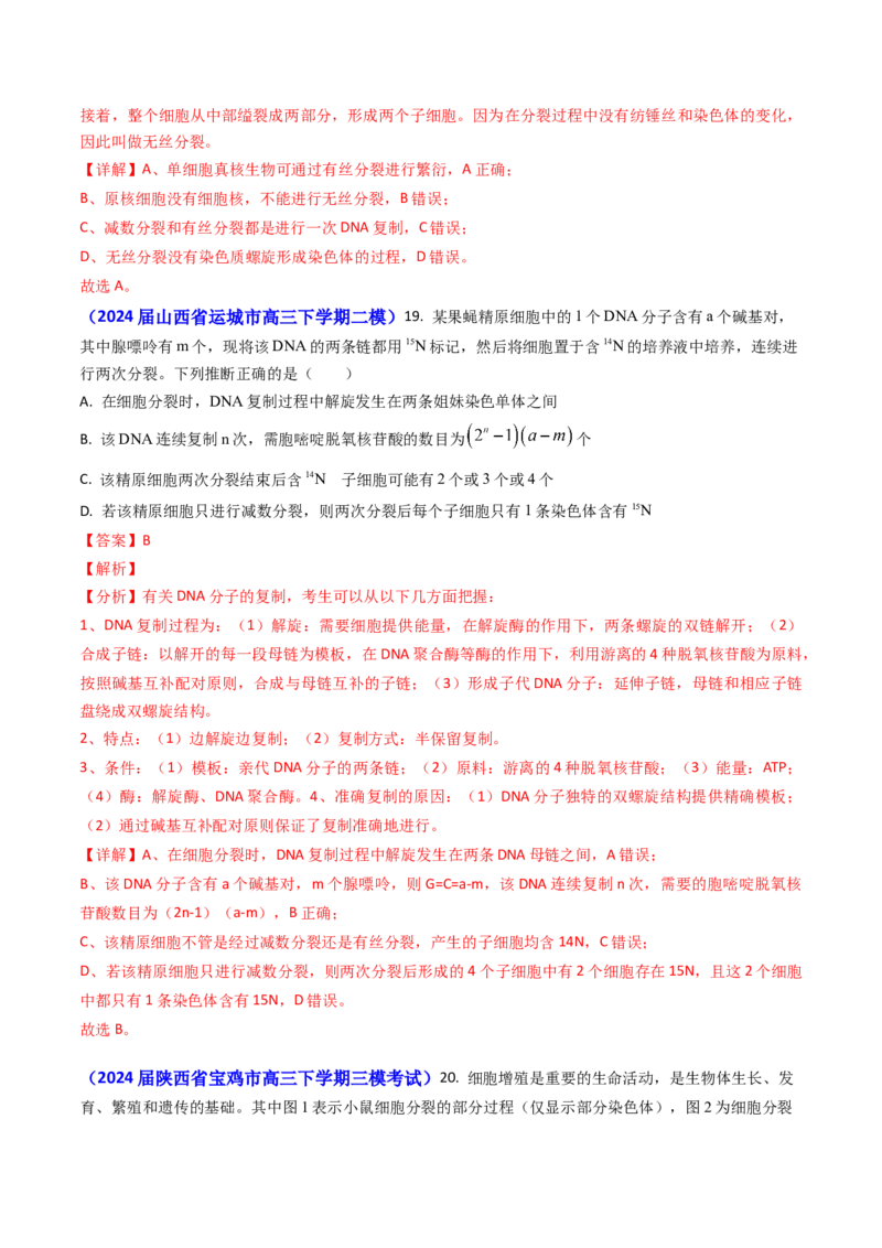 专题06细胞的增殖-2024年高考真题和模拟题生物分类汇编（教师卷）_近10年高考真题汇编（必刷）_十年（2014-2024）高考生物真题分项汇编（全国通用）