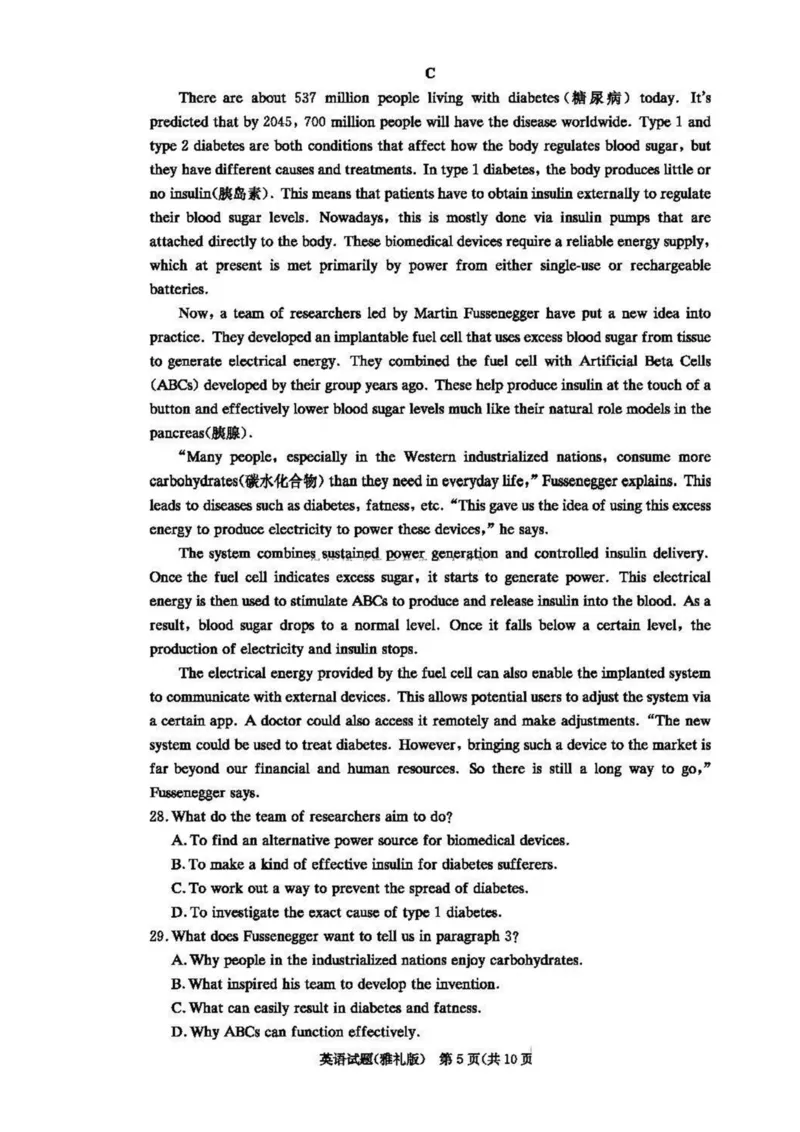 湖南省长沙市雅礼中学2024-2025学年高三上学期月考（四）英语试题（PDF版含解析）_2025年1月_250101湖南省长沙市雅礼中学2024-2025学年高三上学期月考（四）