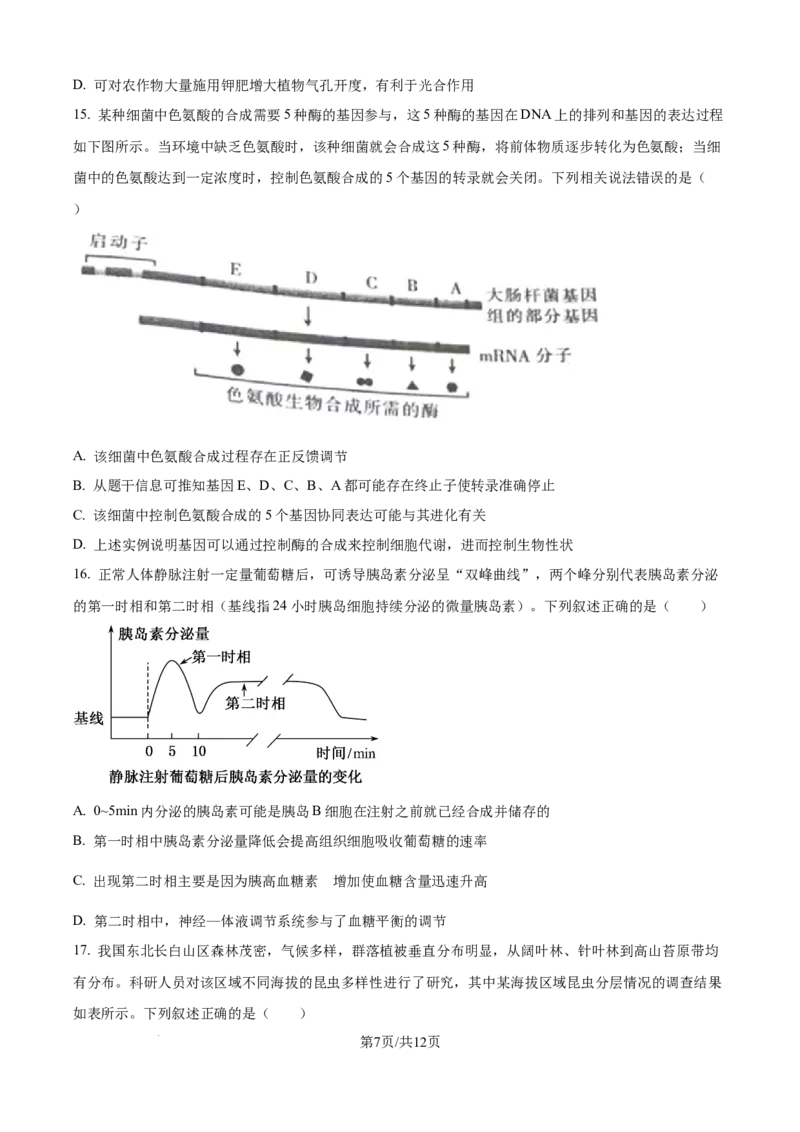 精品解析：河北省石家庄市长安区石家庄市第一中学2025-2026学年高三上学期9月月考生物试题（原卷版）_2025年9月_250927石家庄市第一中学2025-2026学年高三上学期9月摸底考试（全科）