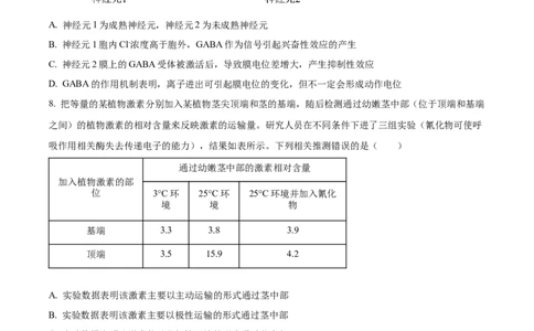 精品解析：河北省石家庄市长安区石家庄市第一中学2025-2026学年高三上学期9月月考生物试题（原卷版）_2025年9月_250927石家庄市第一中学2025-2026学年高三上学期9月摸底考试（全科）