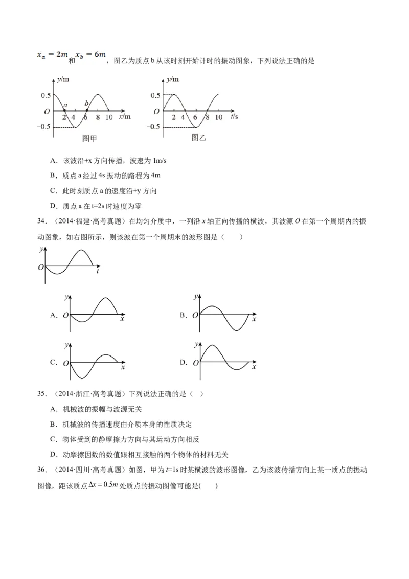 专题33机械波（一）（原卷卷）-十年（2014-2023）高考物理真题分项汇编（全国通用）_近10年高考真题汇编（必刷）_十年（2014-2024）高考物理真题分项汇编（全国通用）