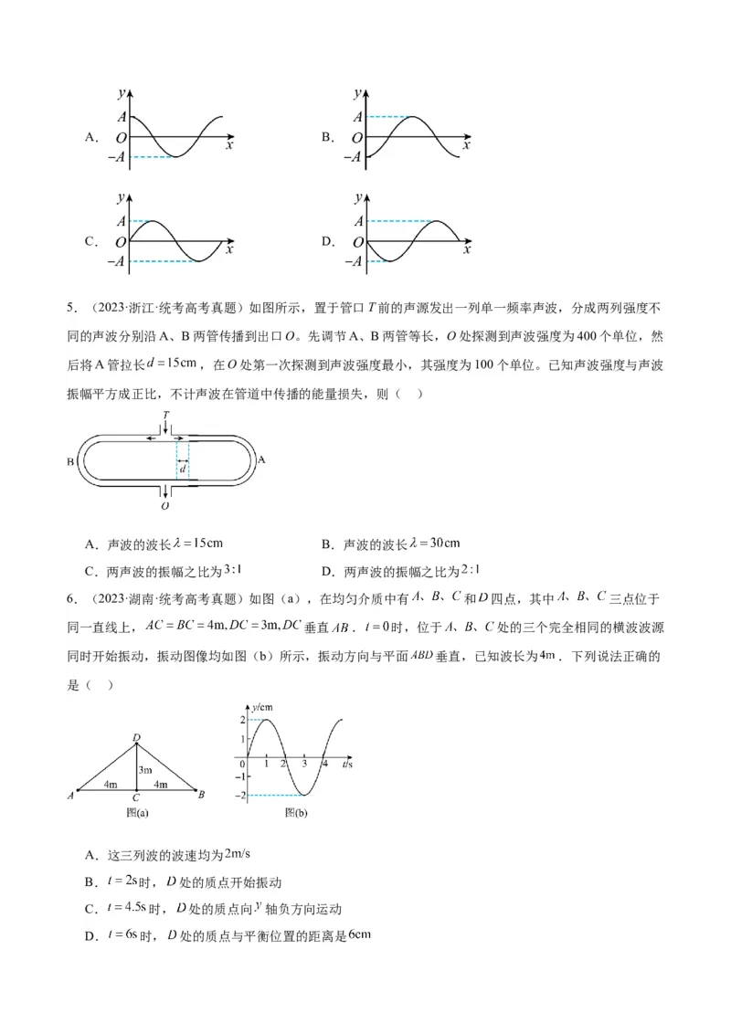 专题33机械波（一）（原卷卷）-十年（2014-2023）高考物理真题分项汇编（全国通用）_近10年高考真题汇编（必刷）_十年（2014-2024）高考物理真题分项汇编（全国通用）