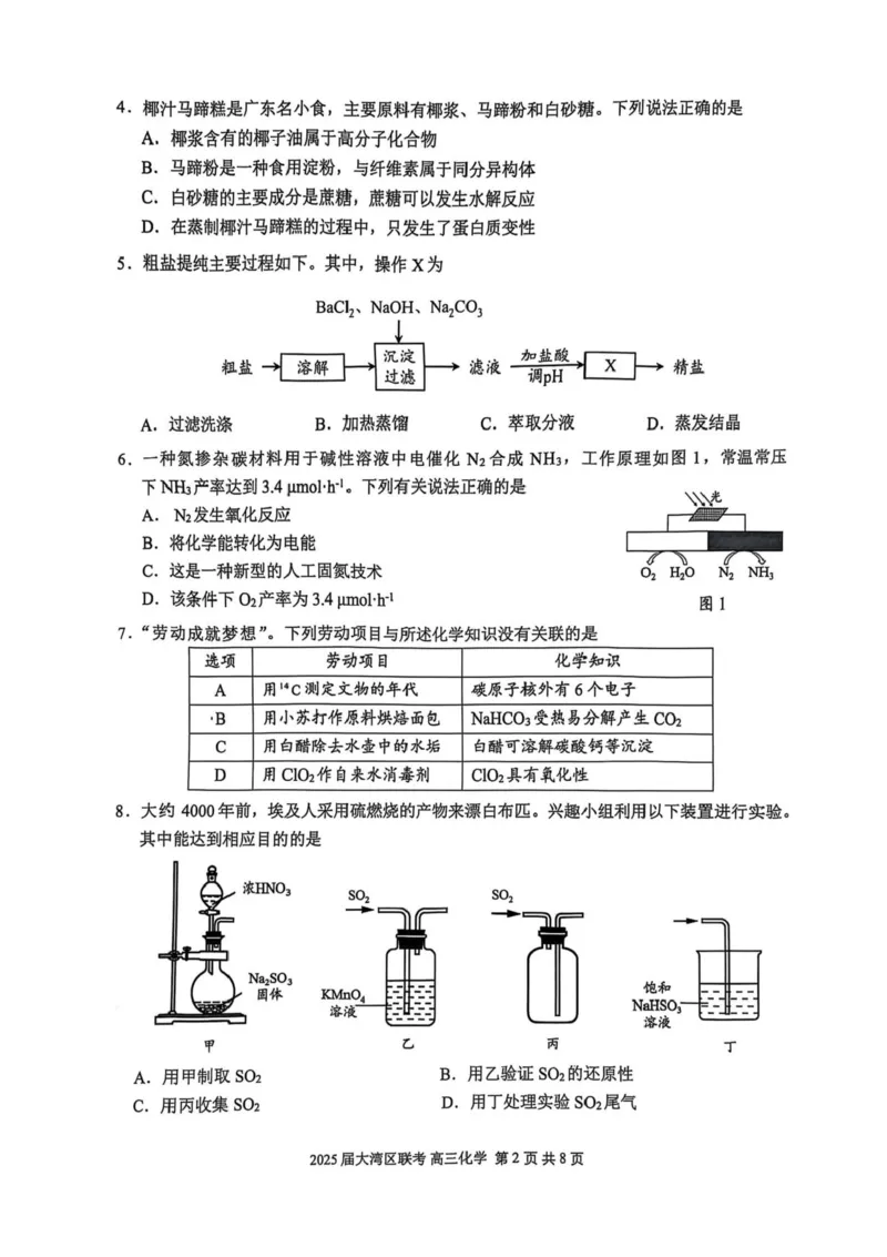 广东省大湾区2025届普通高中毕业年级联合模拟考试（二）化学（含答案）_2025年4月_250424广东省大湾区2025届普通高中毕业年级联合模拟考试（二）（大湾区二模）