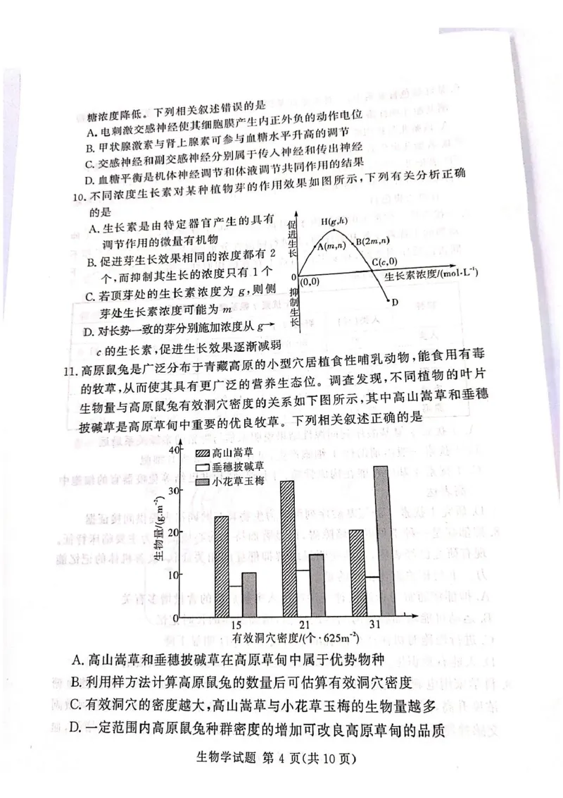 湘豫名校联考2025届高三下学期第三次模拟考试生物试卷（含答案）_2025年5月_250501湘豫名校联考2024-2025学年高三春季第三次模拟考试（全科）